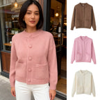 Women Oversize Knit Cardigan with Decorative Buttons and Patch Pockets Fashion Glam