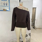 Women's Off-Shoulder Cropped Sweatshirt with Wide Boat Neck and Waistband Fashion Glam