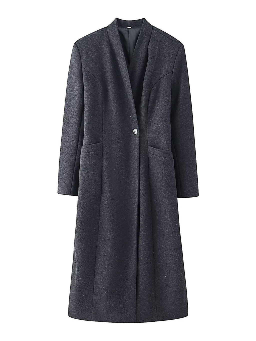 Ladies Elegant Wool Blend Long Coat with Shawl Collarless Look and Single Button Closure Fashion Glam
