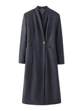 Ladies Elegant Wool Blend Long Coat with Shawl Collarless Look and Single Button Closure Fashion Glam