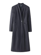 Ladies Elegant Wool Blend Long Coat with Shawl Collarless Look and Single Button Closure Fashion Glam