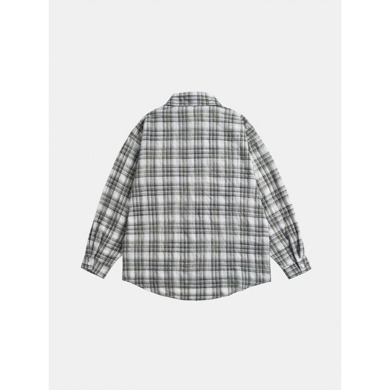 Unisex Oversize-checkered Flannel shirt with rounded hem and diagonal chest pocket Fashion Glam