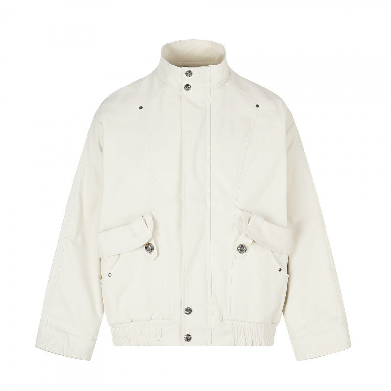Unisex short jacket in boxy cut with stand-up collar, patch pockets, and elastic hem Fashion Glam