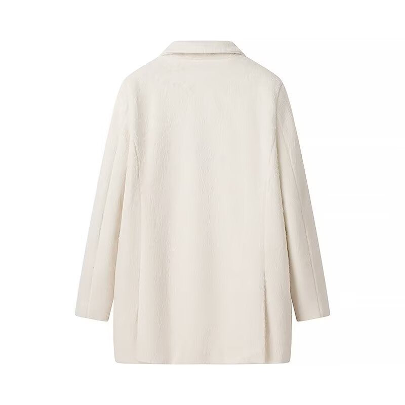 Ladies Longline Textured Blazer with Lapel Collar and Flap Pockets Fashion Glam