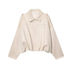Women's Cropped Suede Look Blouson Jacket with Waist Smocking and Shoulder Patches Fashion Glam