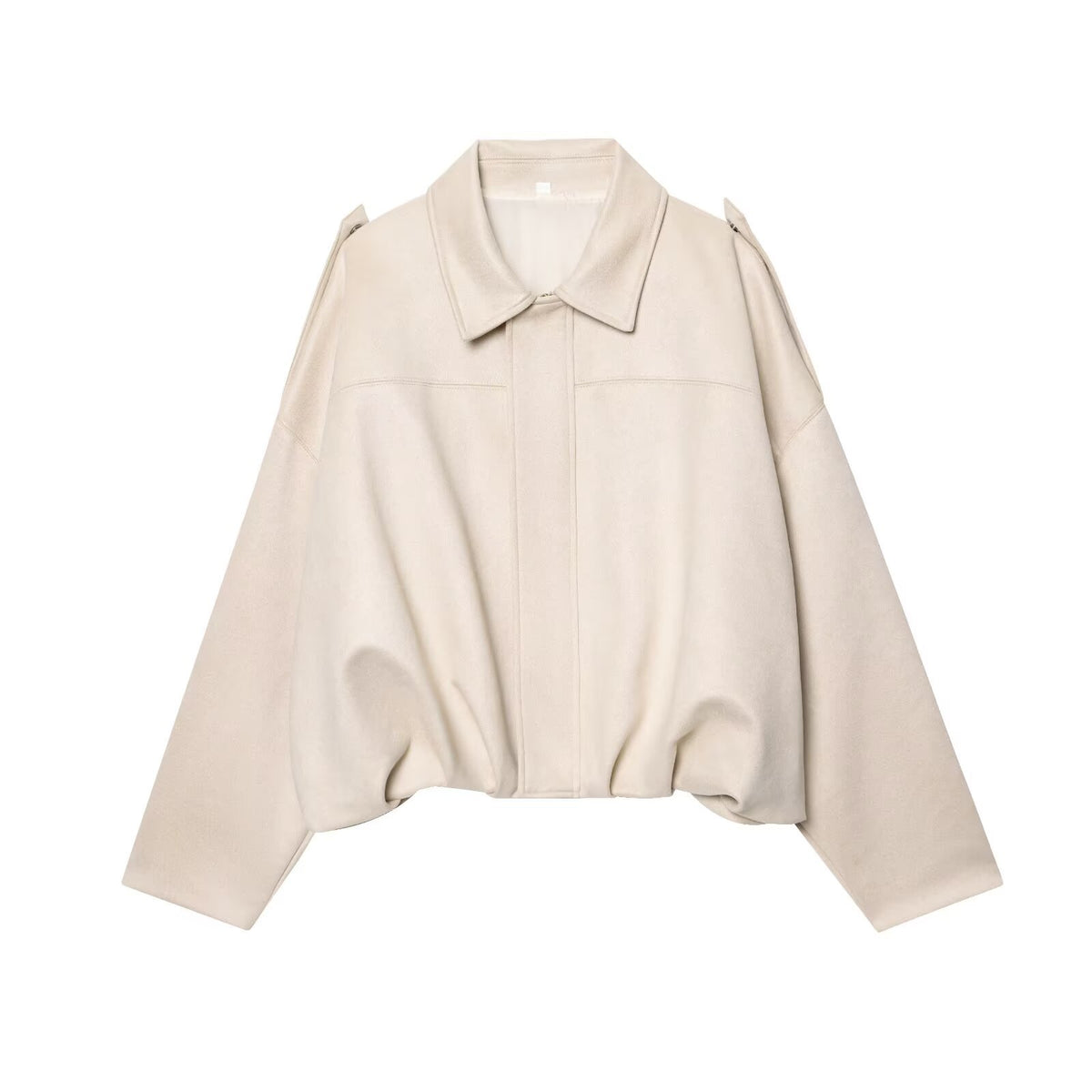 Women's Cropped Suede Look Blouson Jacket with Waist Smocking and Shoulder Patches Fashion Glam
