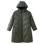 Women's longer padded quilted coat with hood and double zipper Fashion Glam