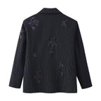 Women's High-Waisted Wide Marlene Trousers with Pinstripes and Sequin Embroidery Fashion Glam