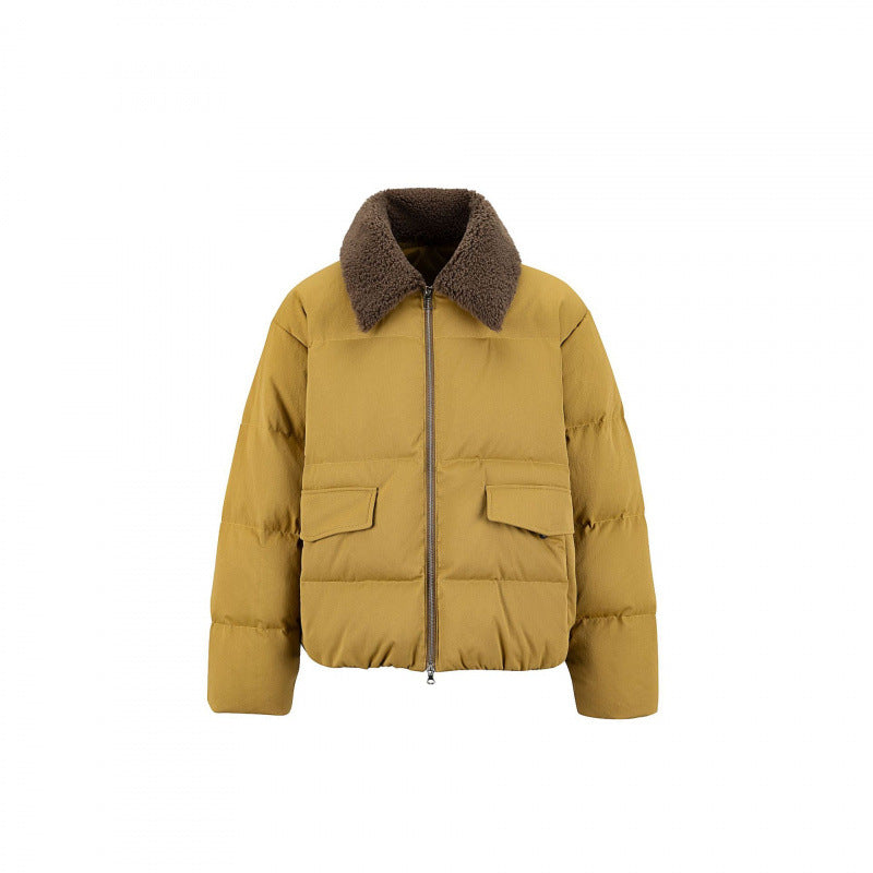Women's cropped padded bomber jacket with teddy collar and flap pockets Fashion Glam