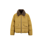 Women's cropped padded bomber jacket with teddy collar and flap pockets Fashion Glam