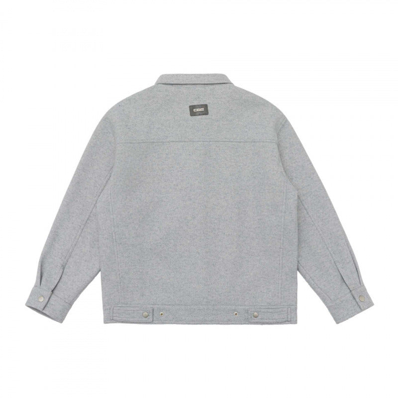 Men's Oversize Shirt Jacket in Boxy Cut made of Wool Blend with Snap Button Placket and Patch Pockets Fashion Glam