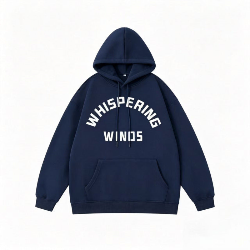 Unisex Oversize Hoodie with Curved Statement Print and Kangaroo Pocket Fashion Glam