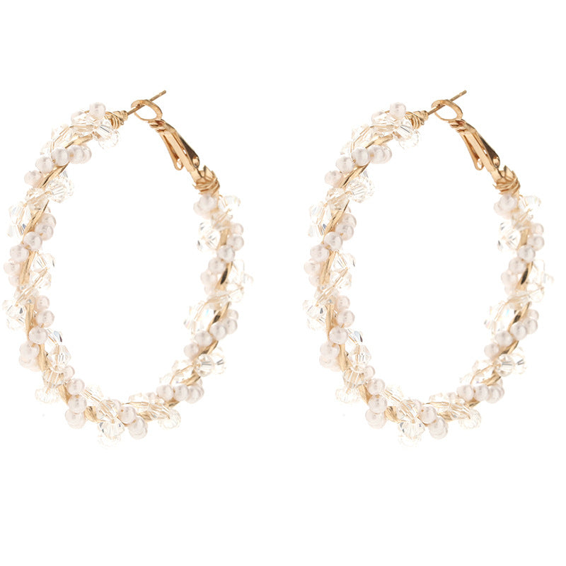 Ladies hoop earrings with luxurious pearl accents and elegant, twisted design Fashion Glam