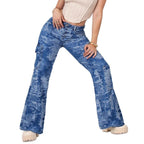 Women’s High-Waisted Palazzo Cargo Jeans made of Camouflage Denim with Patch Pockets Fashion Glam