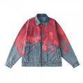 Unisex Oversize Denim Jacket with Gradient Print, Zipper and Shirt Collar Fashion Glam
