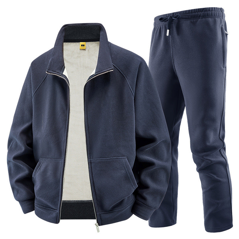 Men's Fleece Training Set with Stand-up Collar and Elastic Waistband Fashion Glam