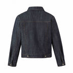 Unisex Short Cut Boxy Denim Jacket with Decorative Stitching and Turquoise Studs Fashion Glam