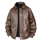 Men's faux leather bomber jacket with shirt collar, elastic waistband, and concealed zipper Fashion Glam
