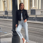 Women's Short Military-Style Blazer with Cord Decoration, Stand Collar and Decorative Frog Buttons Fashion Glam