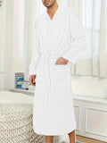 Men's lightweight cotton kimono bathrobe with waffle texture and patch pockets Fashion Glam