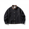Unisex Boxy Denim Jacket with Cord Collar, Contrasting Decorative Seams and Press Stud Placket Fashion Glam