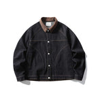 Unisex Boxy Denim Jacket with Cord Collar, Contrasting Decorative Seams and Press Stud Placket Fashion Glam