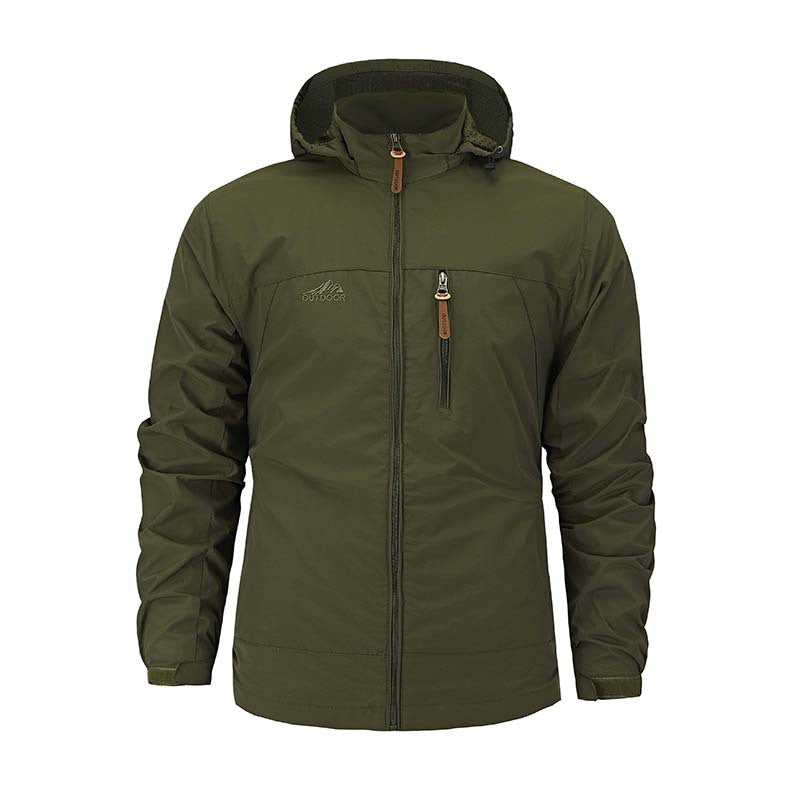 Men's Multifunctional Softshell Outdoor Jacket with Hood, Chest Zipper, and Breathable Lining Fashion Glam