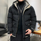 Men's quilted hooded jacket with flap pockets and adjustable Velcro cuffs Fashion Glam