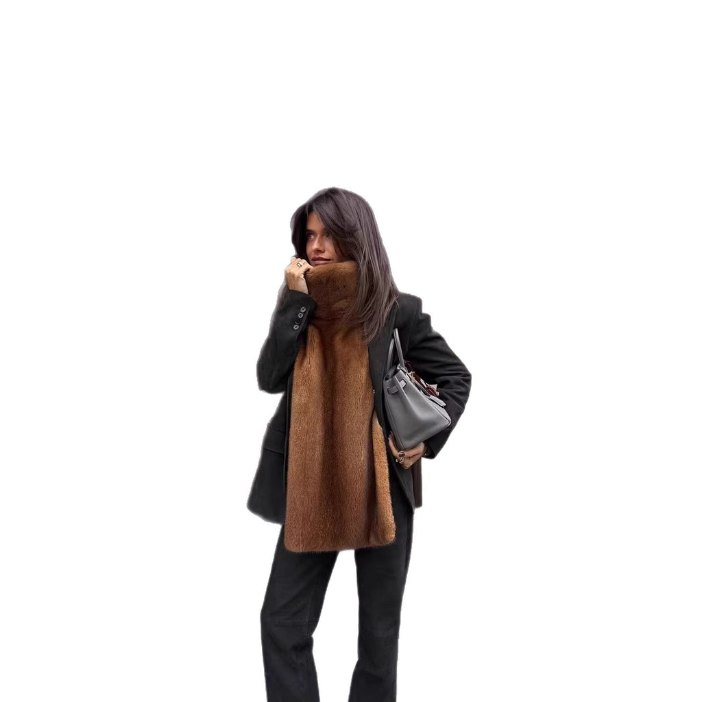 Ladies long luxurious faux fur stole with high cozy collar Fashion Glam