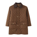 Women’s quilted coat with cord collar, checkered quilting and patch pockets Fashion Glam