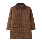 Women’s quilted coat with cord collar, checkered quilting and patch pockets Fashion Glam