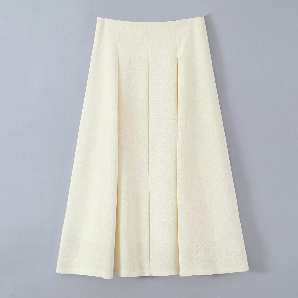 Women's midi skirt with tailored A-line and piped box pleats Fashion Glam