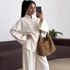 Women's Oversized Chinese Collar Blouse with Traditional Knot Closures and Wide Sleeves Fashion Glam