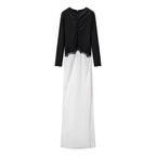 Women's maxi dress with contrasted top, lace insert and long sleeves Fashion Glam