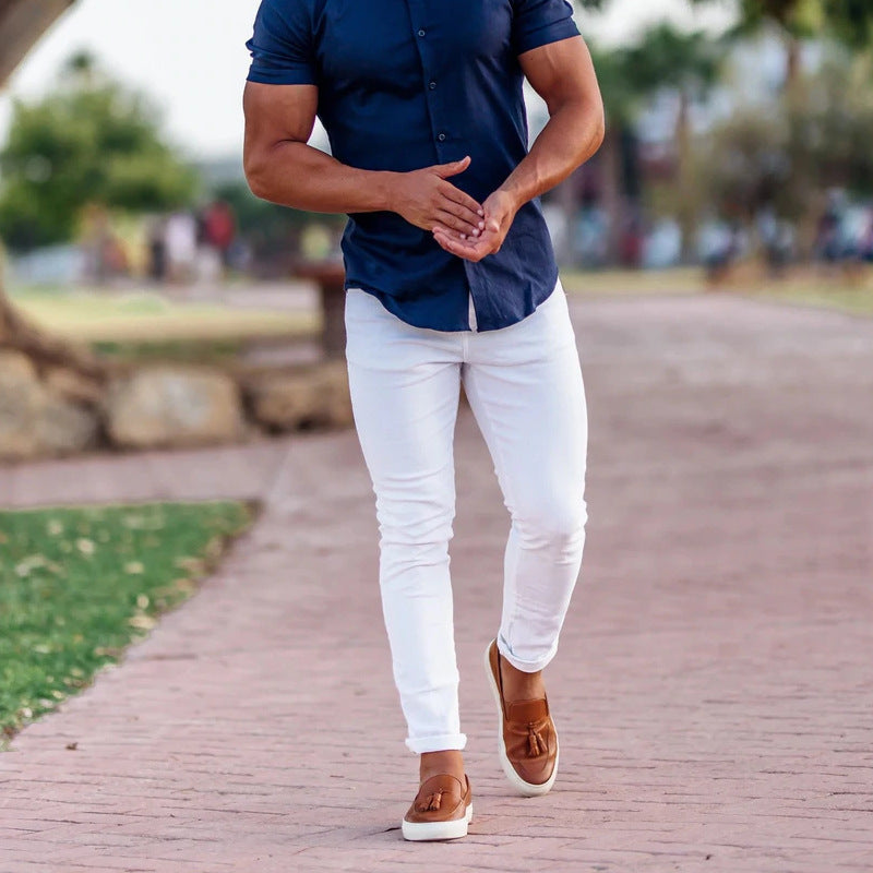Men's Slim-Fit Chino Pants with Modern Design and Elastic Waist Fashion Glam