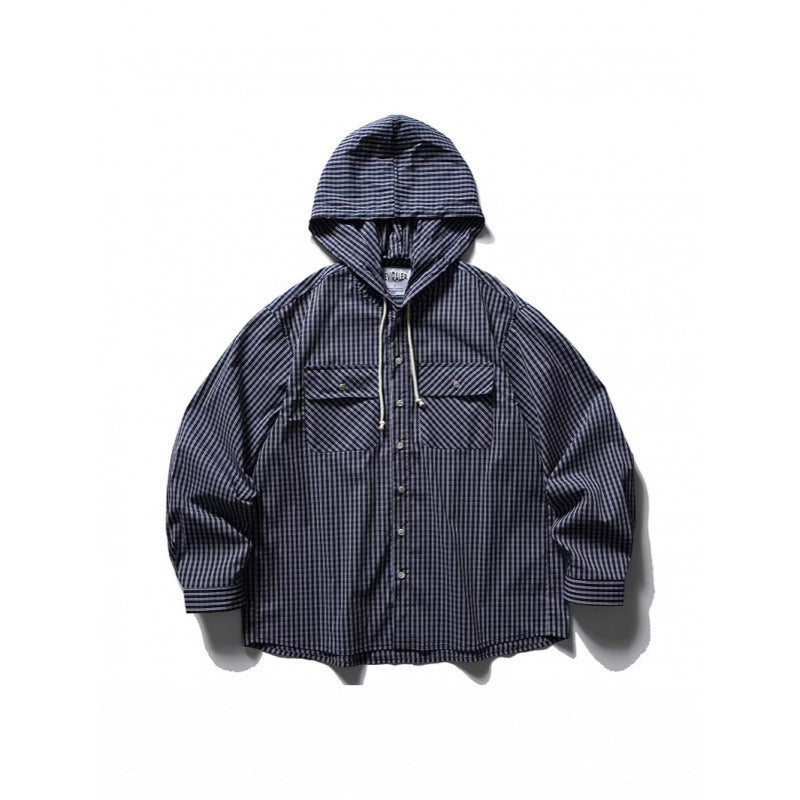 Unisex Loose-fitting hooded overshirt made of cotton blend with check pattern and breast pockets Fashion Glam