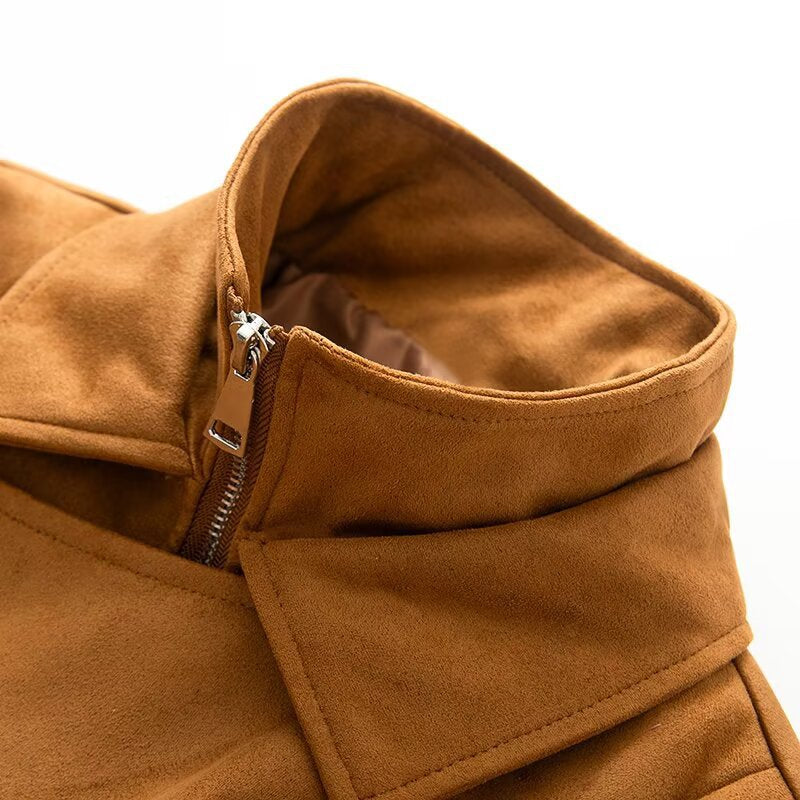 Women's short bomber-style jacket with stand-up collar and asymmetrical snap button placket Fashion Glam