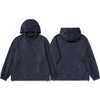 Unisex Denim-Blend Hooded Pullover in Overshirt Style with Henley Button Placket Fashion Glam