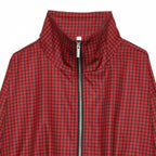 Women's Checked Cropped Bomber Jacket with High Stand Collar, Elastic Hem and Full Zip Fashion Glam