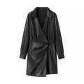 Ladies' wrap mid coat made of faux leather with knot detail and shirt collar Fashion Glam