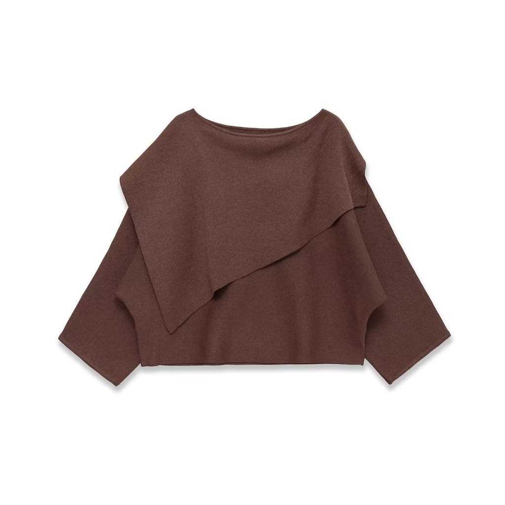 Women's Oversized Knit Poncho with Asymmetrical Ruffle Collar Fashion Glam