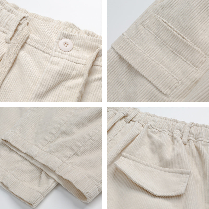 Women Wide High-Waisted Cord Pants in Culotte Cut with Drawstring and Patch Pockets Fashion Glam