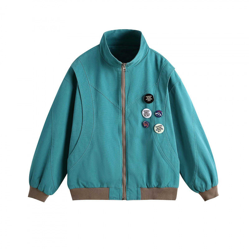 Unisex Boxige lightweight bomber jacket with stand-up collar, front zipper and badge applications Fashion Glam