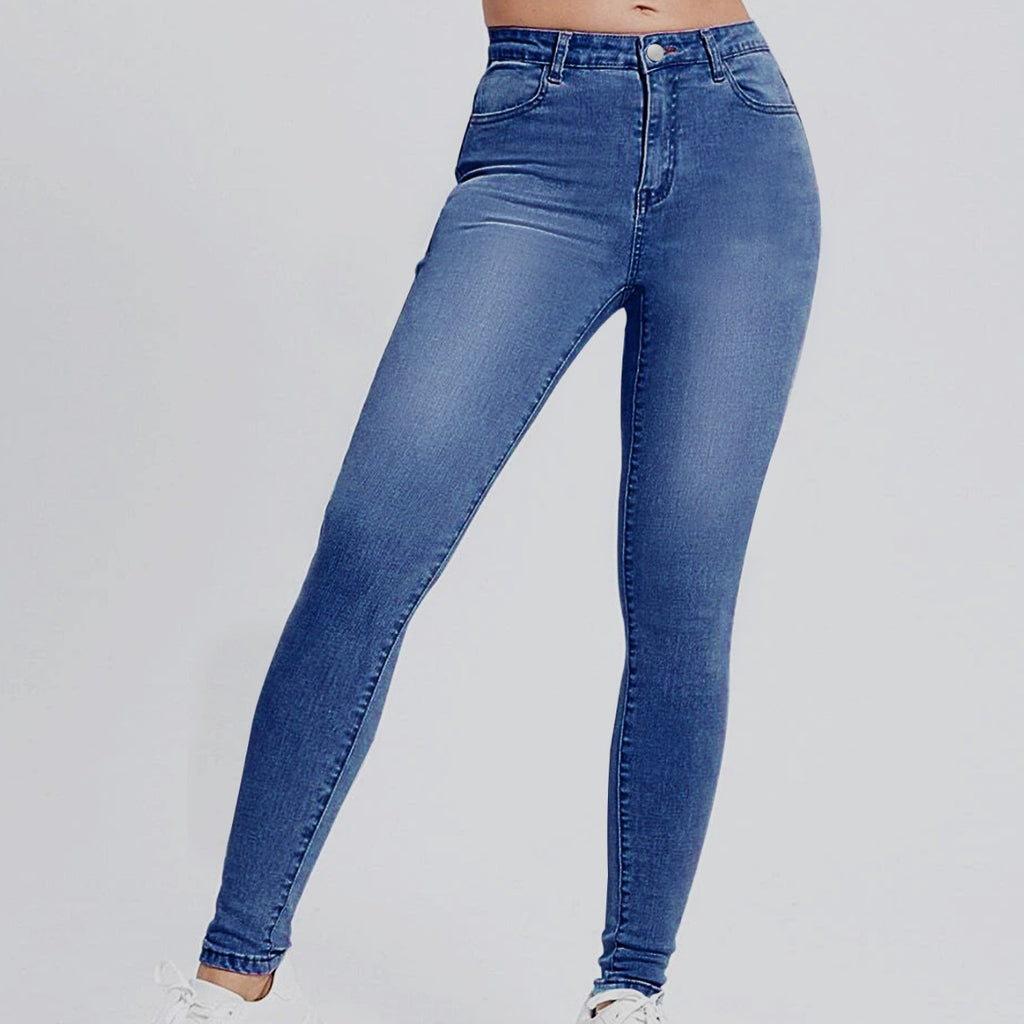 Women High-Cut Elastic Skinny Jeans with High Waist and Slim Fit Fashion Glam