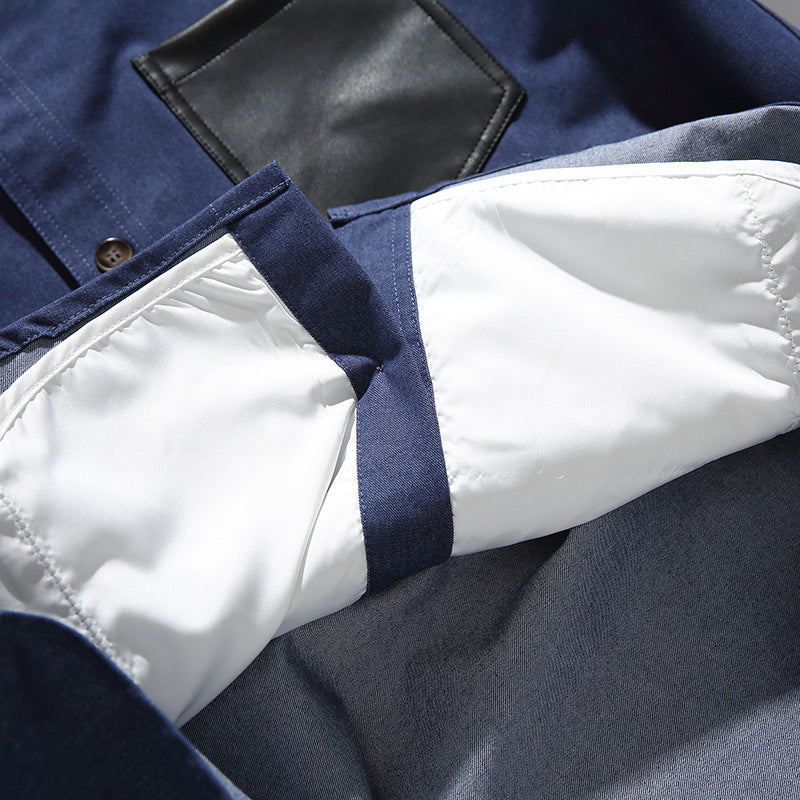 Men's overshirt-jacket in worker look with contrasting leather-look chest pocket Fashion Glam