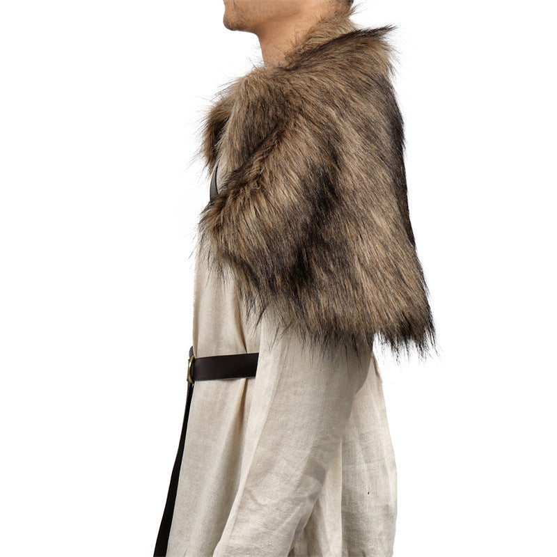 Men's Viking-inspired shoulder cape made of soft faux fur with adjustable leather straps Fashion Glam
