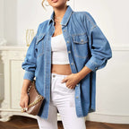 Women's Oversized Denim Jacket with Flap Pockets Fashion Glam
