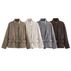 Women's Tailored Wool Blend Short Coat with Stand-up Collar and Tie Belt Fashion Glam