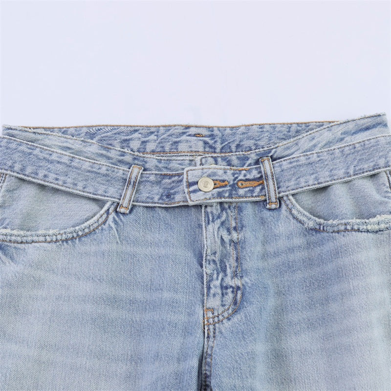 Women's High-Waisted Wide Jeans Culotte with Side Panel Inserts Fashion Glam