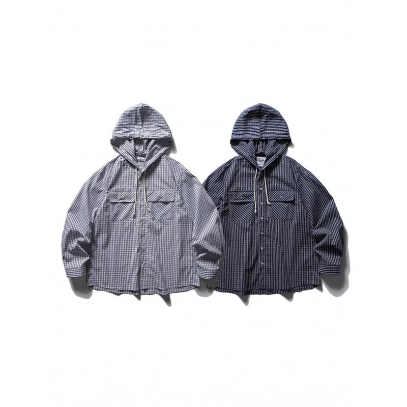 Unisex Loose-fitting hooded overshirt made of cotton blend with check pattern and breast pockets Fashion Glam